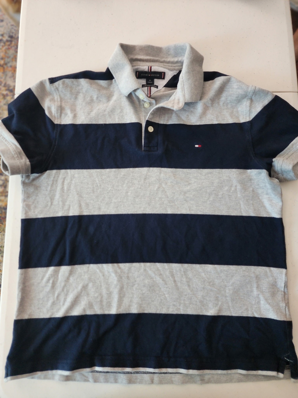 Tommy Hilfiger Navy and Light Gray Striped Polo